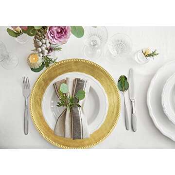 Tiger Chef Round Charger Plates - 13-Inch Gold Beaded Design for Elegant Dining