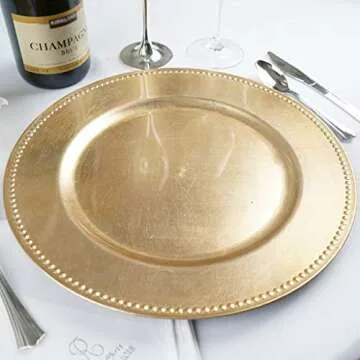 Elegant 13-inch Gold Beaded Charger Plates for Weddings