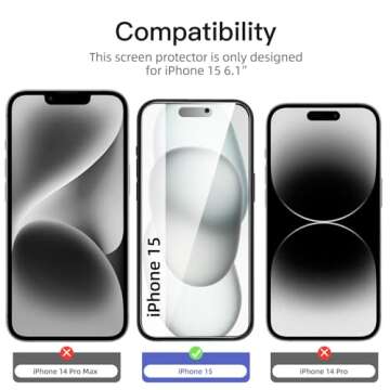 NEW'C 3 Pack Privacy Screen Protector for iPhone 16, iPhone 15 (6.1 inches), Anti-Spy Tempered Glass...