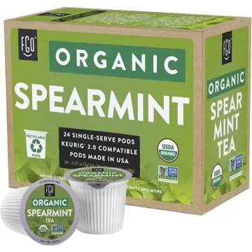 FGO Organic Spearmint Tea K-Cup Pods for Keurig, 24 Count (Pack of 1). Naturally Caffeine-Free Herbal Tea, Premium Mint Tea is USDA Organic, Non-GMO, & Recyclable