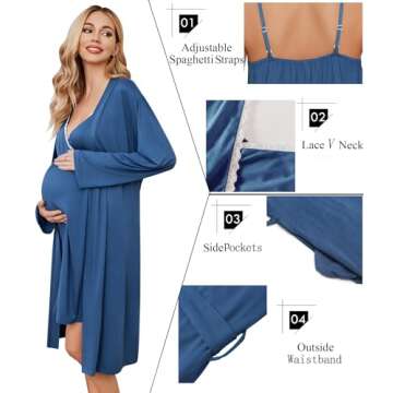 Ekouaer Maternity Nursing Nightgown and Robe Set