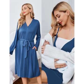 Ekouaer Maternity Nursing Nightgown and Robe Set