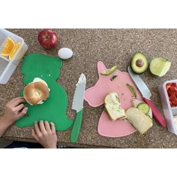 Handstand Kitchen Unicorn Shaped Cutting Board with 6" Serrated Knife for Kid Safe Cooking