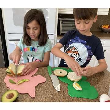 Handstand Kitchen Unicorn Shaped Cutting Board with 6" Serrated Knife for Kid Safe Cooking