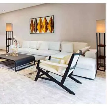 HomeFocus - LED Floor Lamp with Shelves,Floor Lamp with USB Charging Port,Shelf Floor Lamp,Corner Display Floor Lamp for Living Room,Bedroom and Office,Wood,Brown.