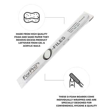 ForPro Professional Collection O-Files Foam Board, Double-Sided Manicure Nail File, 100/180 Grit, Individually-Wrapped, 6" L x .75" W, White, 100-Count