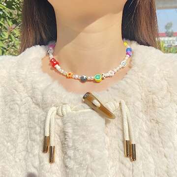 Miss Pink Beaded Necklace Pearl Choker Women Freshwater Pearl Y2K Necklace Cute Flower Mushroom Frui...