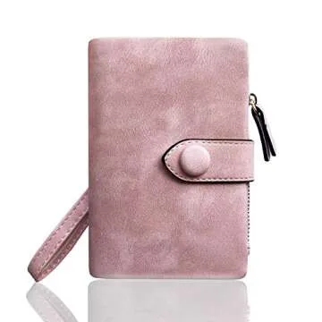 AOXONEL Women's Small Bifold Leather wallet Rfid blocking Ladies Wristlet with Card holder id window Coin Purse (Pink)
