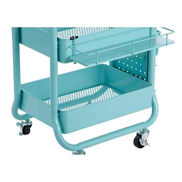 Recollections Gramercy Cart, Teal – 3 Tier Rolling Cart with 10 Storage Accessories for Craft Storage and More