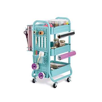 Recollections Gramercy Cart, Teal – 3 Tier Rolling Cart with 10 Storage Accessories for Craft Storage and More