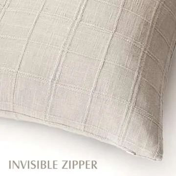 Foindtower Set of 2 Decorative Linen Check Throw Pillow Covers Neutral Farmhouse Vintage Cushion Covers Modern Boho Home Decor For Sofa Chair Couch Bedroom Living Room Outdoor,20×20 Inch,Natural Linen