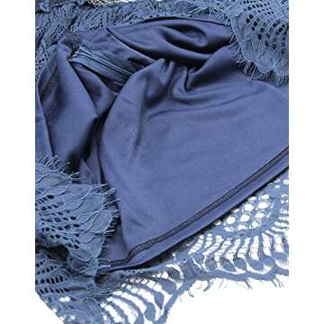 AOOKSMERY Women Summer V-Neck Spaghetti Straps Lace Backless Mini Party Club Beach Dresses (Navy, Small)