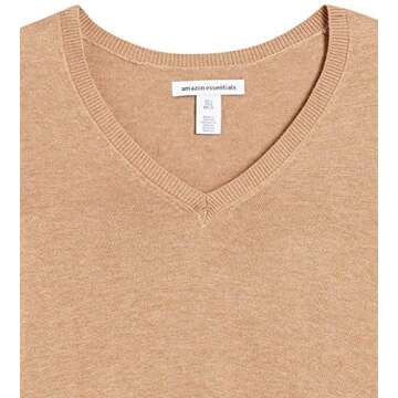 Amazon Essentials Women's Classic-Fit Lightweight Long-Sleeve V-Neck Sweater (Available in Plus Size), Camel Heather, Large