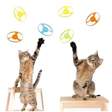 IAXSEE 15 Pieces Cat Fetch Toy with Colorful Flying Propellers Set, Cat Playing Tracking Interactive Toys for Kitten Chasing Training Hunting