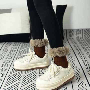 manipepe 5 Pairs Women's Faux Fur Trim Socks Warmers Soft Boot Cuffs Cover Calf Socks (Dark)
