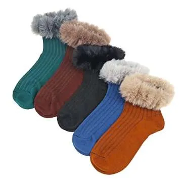 manipepe 5 Pairs Women's Faux Fur Trim Socks Warmers Soft Boot Cuffs Cover Calf Socks (Dark)