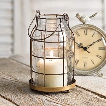 Rustic Quart Mason Jar Candle Holder - Antique Brass Lantern