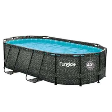 Funsicle 167 by 98 by 39.5 Inches Oasis Designer Oval Frame Outdoor Above Ground Swimming Pool Pool Set with Accessories, Dark Herringbone Gray