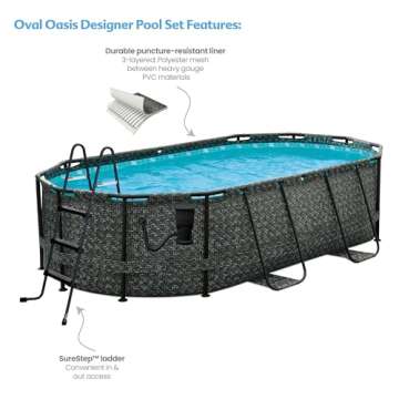Funsicle 167 by 98 by 39.5 Inches Oasis Designer Oval Frame Outdoor Above Ground Swimming Pool Pool Set with Accessories, Dark Herringbone Gray