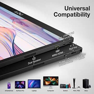 QQH Portable Monitor, 15.6" FHD 1080P IPS Travel Monitor for Laptop, Extra Laptop Screen Extender, USB C HDMI Portable Screen, External Monitor Display for Computer Phone PS5/4 Xbox (Z12 Black)