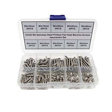 HVAZI M3 Stainless Steel Phillips Flat Head Machine Screws Assortment Kit