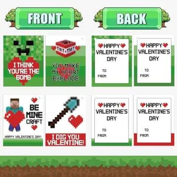 Minecraft Valentines Gifts for Kids - 24 Cards & Keychains