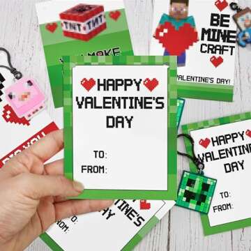 Mythcloud Valentines Day Gifts for Kids - 24 Video Game Valentines Cards for Kids with Keychains Bulk - Valentine Exchange for Gamer Boys and Girls School Class Classroom Party Favor