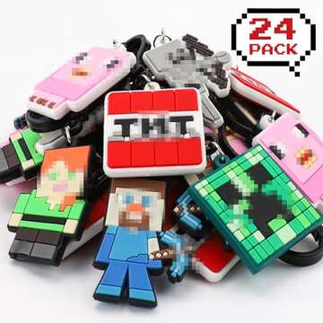 Mythcloud Valentines Day Gifts for Kids - 24 Video Game Valentines Cards for Kids with Keychains Bulk - Valentine Exchange for Gamer Boys and Girls School Class Classroom Party Favor