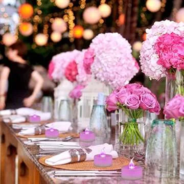 LANKER 24 Pack LED Tea Lights Candles, Steady Pink Flameless Tealights, Long Lasting Battery Operated Fake Candles, Decoration for Wedding, Halloween and Christmas (Pink - 24pcs)