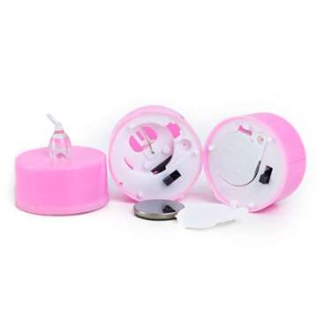 LANKER 24 Pack LED Tea Lights Candles, Steady Pink Flameless Tealights, Long Lasting Battery Operated Fake Candles, Decoration for Wedding, Halloween and Christmas (Pink - 24pcs)