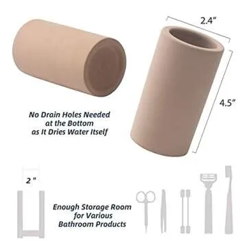 HouseSister Organic Diatomite Toothbrush Toothpaste Makeup Brushes Razors Holder Bathroom Countertop Organizer Stand Cup Organizer (Brown)