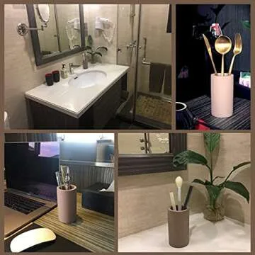 HouseSister Organic Diatomite Toothbrush Toothpaste Makeup Brushes Razors Holder Bathroom Countertop Organizer Stand Cup Organizer (Brown)