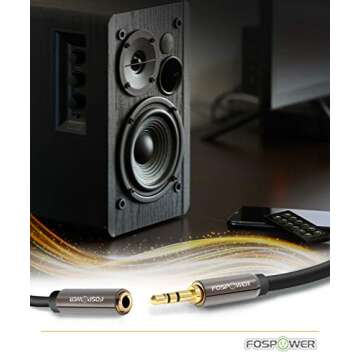 FosPower 3.5mm Male to 3.5mm Female Stereo Audio Extension Cable Adapter [24K Gold Plated Connectors] for Apple, Samsung, Motorola, HTC, Nokia, LG, Sony & More - 25ft