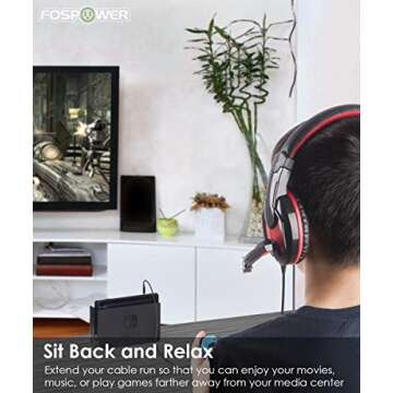 FosPower 3.5mm Male to 3.5mm Female Stereo Audio Extension Cable Adapter [24K Gold Plated Connectors] for Apple, Samsung, Motorola, HTC, Nokia, LG, Sony & More - 25ft