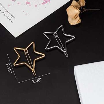 PAGOW 6PCS Star Hair Clips Hollow Metal Snap Barrettes Silver Gold Geometric Valentine Hair Pins Prom Enagement Wedding Styling y2k Accessories for Women Girls
