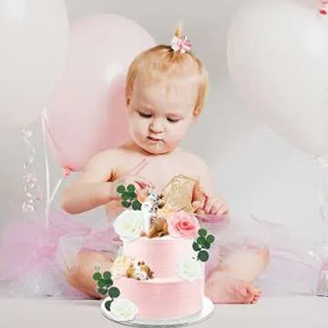 12-piece Deer Cake Topper Set - Woodland Themed Wooden Deer Figurines for Baby Showers, 'oh Deer' Cake Toppers, Boho Baby Girl Shower Decorations(Elegant Style)