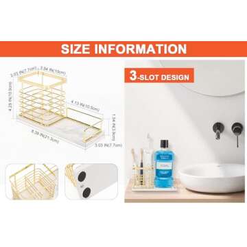 HarJue Luxurious Toothbrush Holder with Marble Base - Elegant Bathroom Organizer