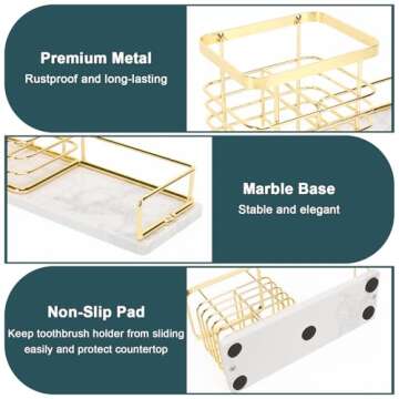 HarJue Gold Marble Toothbrush Holder for Bathroom