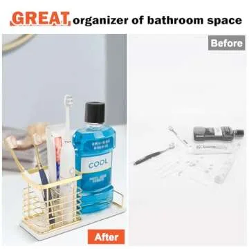 HarJue Gold Marble Toothbrush Holder for Bathroom