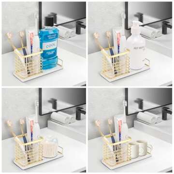 HarJue Gold Marble Toothbrush Holder for Bathroom