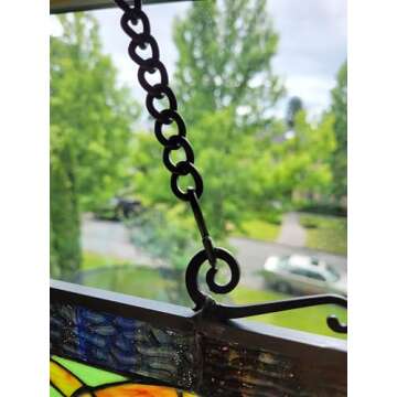 Fine Art Lighting Tiffany Stained Glass 20" x 29" Window Panel, 100% Genuine Stained Glass, 480 Glass cuts, 20 by 29-Inch, Hanging Chain Included, Blue