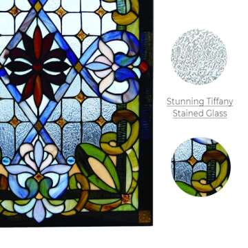 Fine Art Lighting Tiffany Stained Glass 20" x 29" Window Panel, 100% Genuine Stained Glass, 480 Glass cuts, 20 by 29-Inch, Hanging Chain Included, Blue