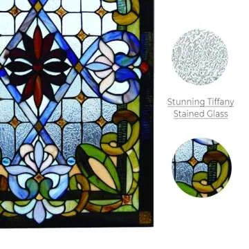 Fine Art Lighting Tiffany Stained Glass 20" x 29" Window Panel, 100% Genuine Stained Glass, 480 Glass cuts, 20 by 29-Inch, Hanging Chain Included, Blue