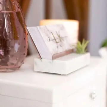 Rose Gold Marble Office Desk Decor for Women Business Card Holder with Air Plant