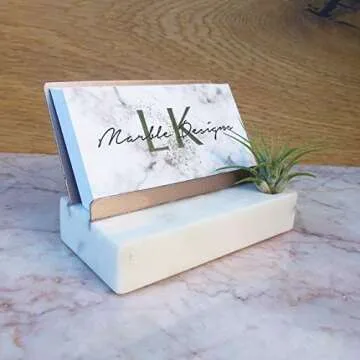 Rose Gold Marble Office Desk Decor for Women Business Card Holder with Air Plant