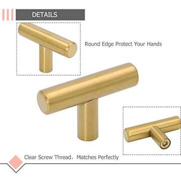 LONTAN 25 Pack Gold Cabinet Knobs Brushed Brass Kitchen Knobs Gold Drawer Knobs Bathroom Cupboard Furniture Hardware 2in Overall Length