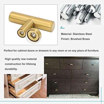 LONTAN 25 Pack Gold Cabinet Knobs Brushed Brass Kitchen Knobs Gold Drawer Knobs Bathroom Cupboard Furniture Hardware 2in Overall Length