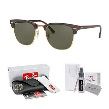 Ray-Ban RB3016 CLUBMASTER 990/58 49MM Havana/Crystal Lens G-15 Green Polarized Square Sunglasses For...