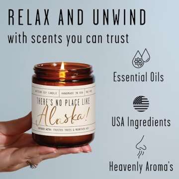 Alaska Gifts, Alaska Decor for Home - 'There's No Place Like Alaska Candle, w/Frosted Trees & Mountain Air I Alaska Souvenirs I Alaska State Gifts I 9oz Jar, 50Hr Burn, USA Made