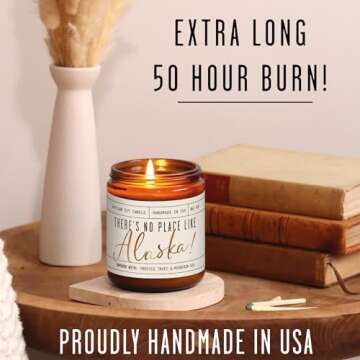 Alaska Gifts, Alaska Decor for Home - 'There's No Place Like Alaska Candle, w/Frosted Trees & Mountain Air I Alaska Souvenirs I Alaska State Gifts I 9oz Jar, 50Hr Burn, USA Made